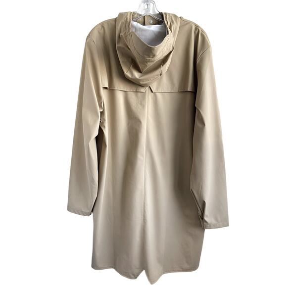 Rains Sz M Unisex Long Rain Jacket Tan Hood Pockets Minimalist Breathable Chic - Picture 4 of 16